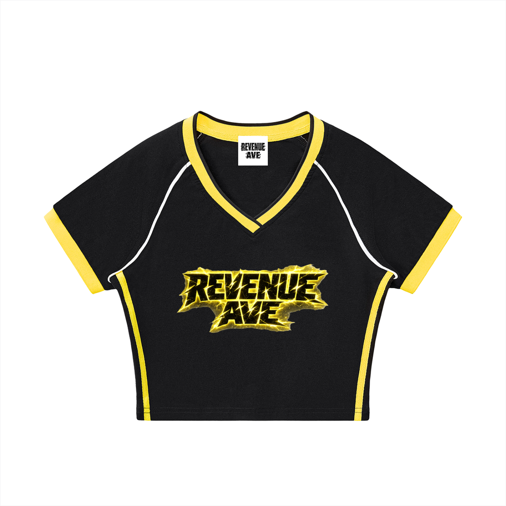 Revenue Ave Contrast Trim V-Neck Crop T-Shirt