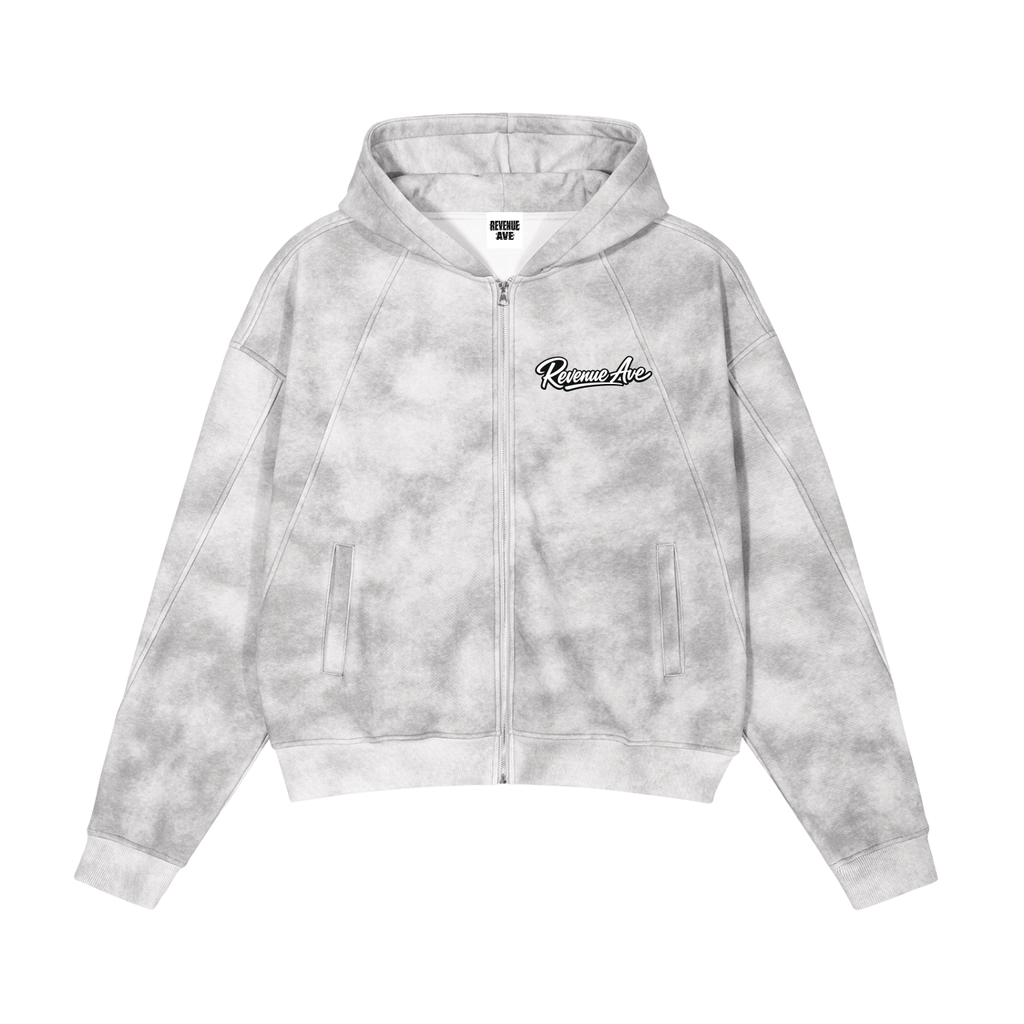 Revenue Ave Dirty Washed Zip-Up Fleece Hoodie