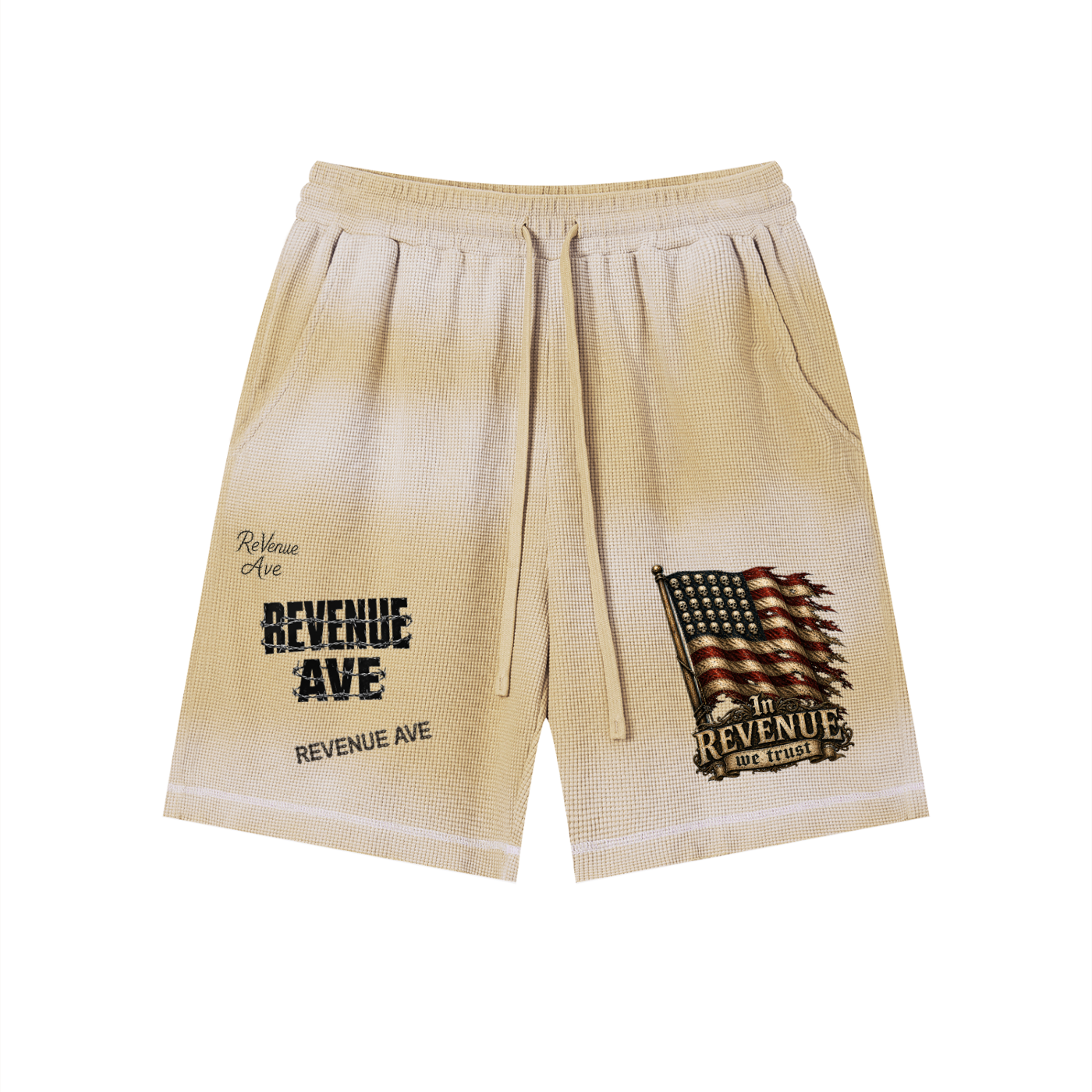 Revenue Ave Unisex Sunfade Waffle Raw Hem Shorts